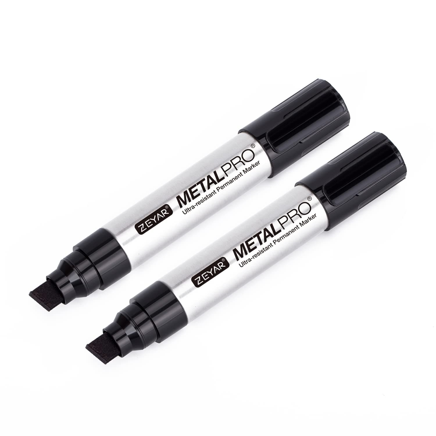 Permanent Marker Pens, JUMBO Size, Aluminum Barrel, Set of 2, Premium Waterproof & Smear Proof Markers, Quick Drying, Writes on most surfaces (Black)