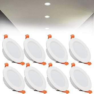 7W LED Recessed Ceiling Spotlights, 6000K Cold White Ultra Slim Panel Light, Cut Φ80-90mm, AC110-240V Round Downlights for Living Room Office, 8 Pack