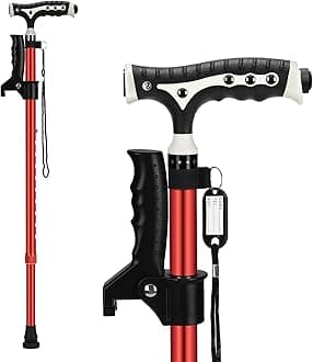 Hold 440 Lbs Walking Cane for Men & Women Aluminum Alloy Lightweight Height Adjustable Walking Stick Heavy Duty Foldbale Free Standing Cane with LED for Seniors Adults