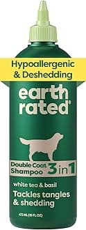 Earth Rated Deshedding Dog Shampoo, Hypoallergenic 3-in-1, Shampoo & Conditioner for Dogs & Puppies, Deodorizing, 98.5% Natural Origin Ingredients, 16 oz