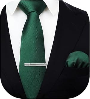 HISDERN Mens Ties Solid Color Wedding Ties and Pocket Square Neckties Clip Sets Business Formal Satin Ties for Men