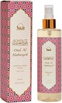 Oud Al Habayeb Attar Al Faraash by Dukhni | 250ml Non Alcoholic Spray | Arabic Natural Mist | Air Freshener, Room Mist, Fabric & Linen Spray | Perfect for Prayer mats, beds, sofas, curtains | Halal