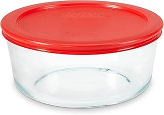Pyrex Simply Store Glass Food Storage Container, Snug Fit Non-Toxic Plastic BPA-Free Lids, Freezer Dishwasher Microwave Safe, 7 Cup