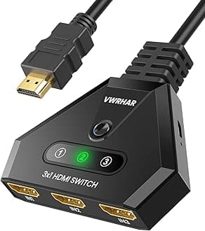 HDMI Switch 4K HDMI Splitter, Automatic HDMI Switch 3 in 1 Out with Pigtail HDMI Cable, 3 Ports HDMI Switcher Support HDCP 2.2 Full HD 4K 1080P 3D for Fire Stick Apple TV PS5 PS4 Xbox PC