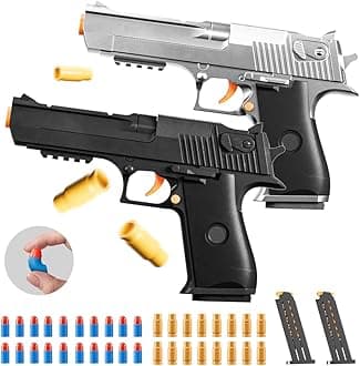 - 2Pack M1911 EVA Soft Foam Ejection Toy Blaster, Shooting with Foam Darts, Shooting Games, Backyard Fun and Outdoor Games, Education Toy Model for Boys Girls Halloween Christmas Ages 8+ (Black+Silvery)
