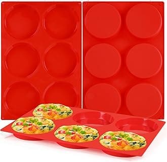 Muffin Top Pan, Jumbo Silicone Egg Molds for Breakfast Sandwiches 4 Inch Round Baking Pan for Oven English Muffins, Whoopie Pies, Corn Bread, Egg bites, Tarts 3 Pack Red