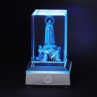 KOMI Our Lady of Fatima Crystal Inner Carved Statue with LED Light Base Collection Decorative Religious Sculpture Figurine Catholic Religious Gifts