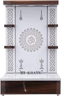 Wooden Temple Wall Hanging & Table Top Mandir White Led Light Puja Mandir for Home & Office Decor (Design 1) (18 X 12 X 10 INCH)