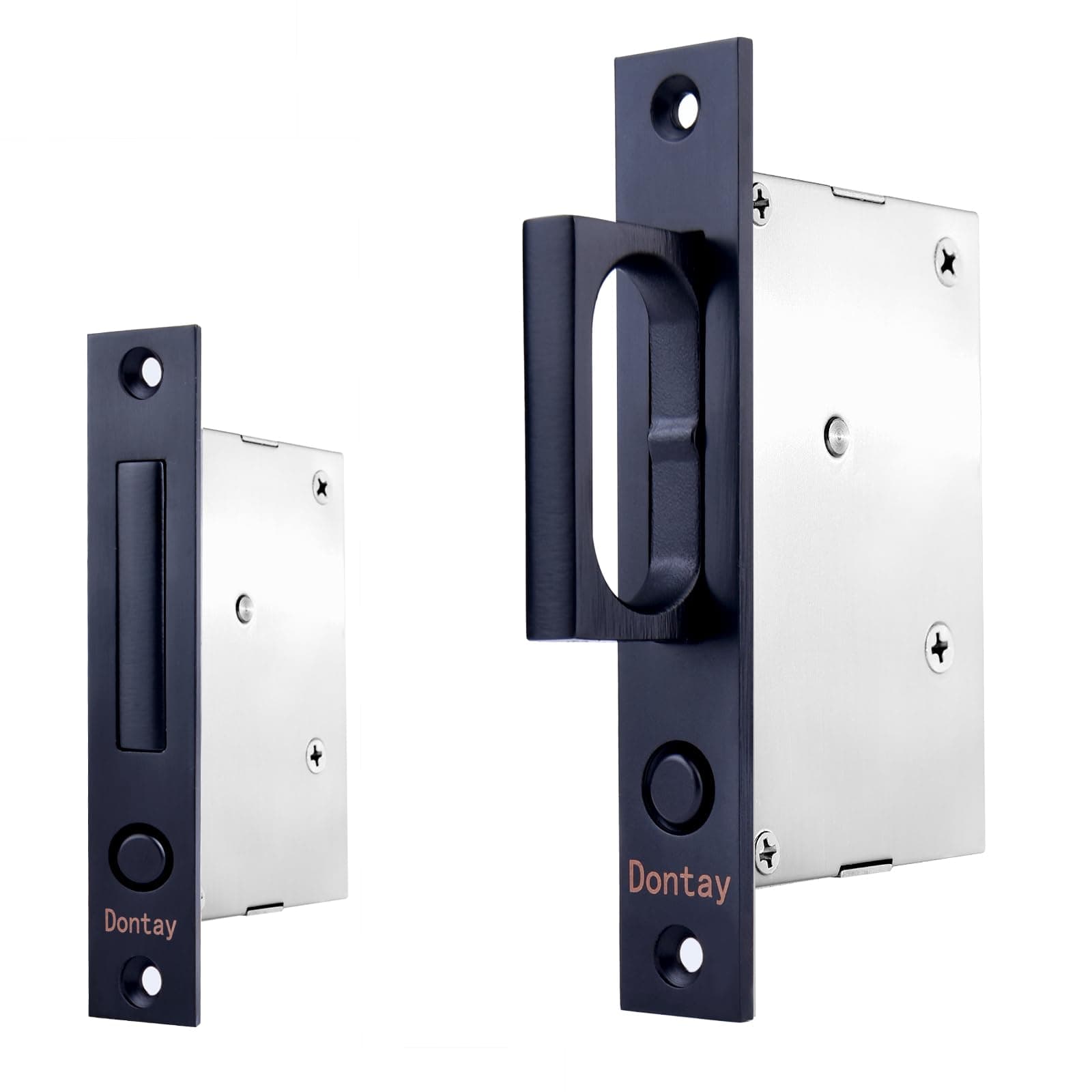 Dontay Pocket Door Edge Pull, Push Automatic Bounce Switch, Hidden Handle, Sliding Door Pull Hardware, Flush, Large Enough Pull Ring (1, Stainless Steel Black)