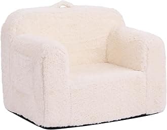 Tiita Kids Sofa, Childrens Couch with Carry Handle, Portable Toddler Foam Sofa Couch,Nursery Kids Couch, Lightweight Kids Chair for Playroom, Dorm Room, Small Space,Faux Fur Beige
