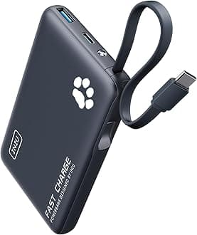 INIU Portable Charger, Slim 10000mAh Power Bank with Build in USB-C Cable, 20W Fast Charging Small Phone Charger, Flight Cruise Ship Trip Accessories Essentials for College Student Teen Boy Girl, Blue