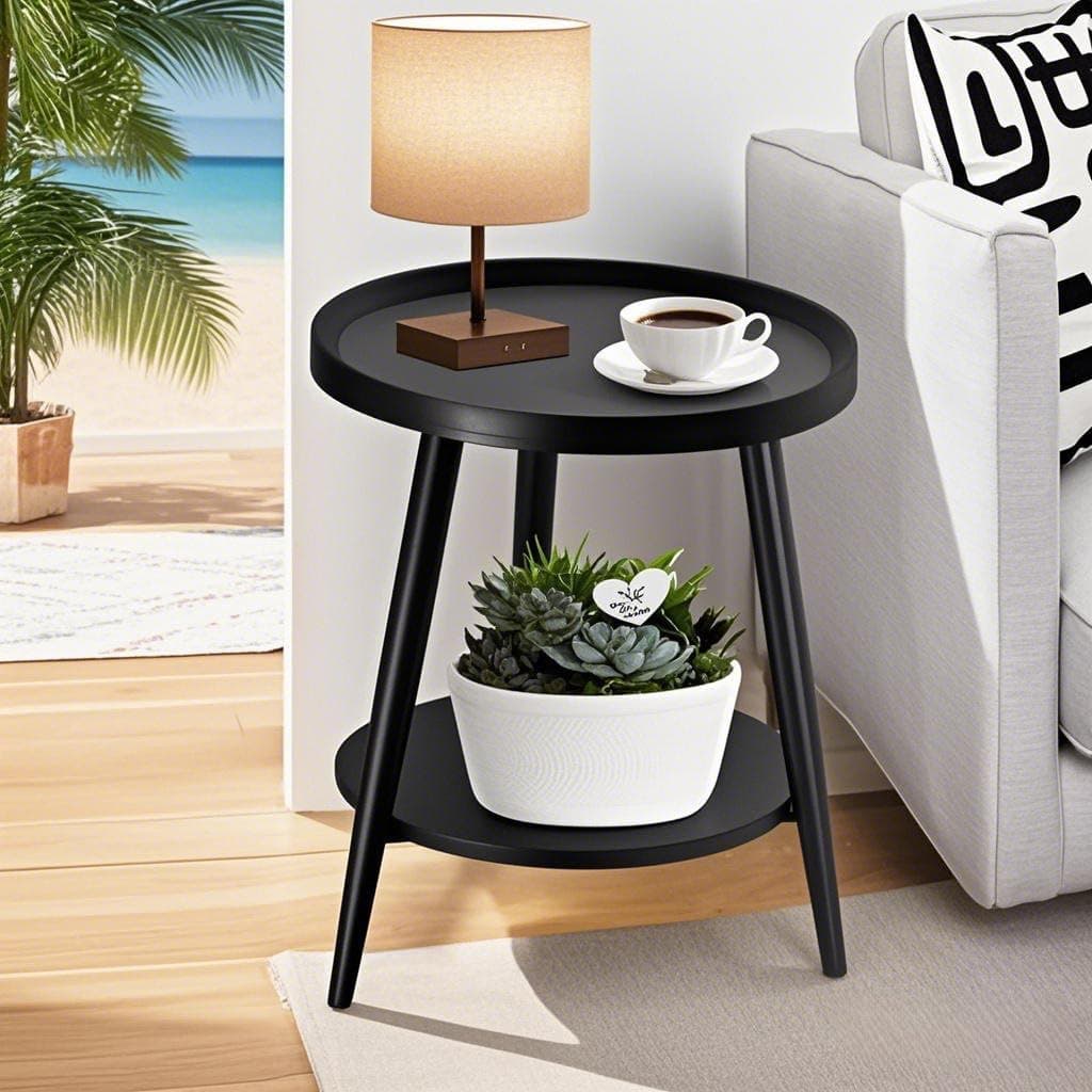 Black Side Table, Modern Side Table 2-Tier, Small Round End Table for Living Room, Metal Frames