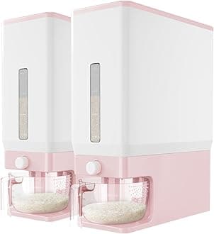 Lifewit 2 Pack Rice Dispenser 25 Lbs(11.3kg), Rice Storage Container Sealed Moisture Proof with Measuring Cup for Kitchen Pantry Household, BPA-Free, Pink