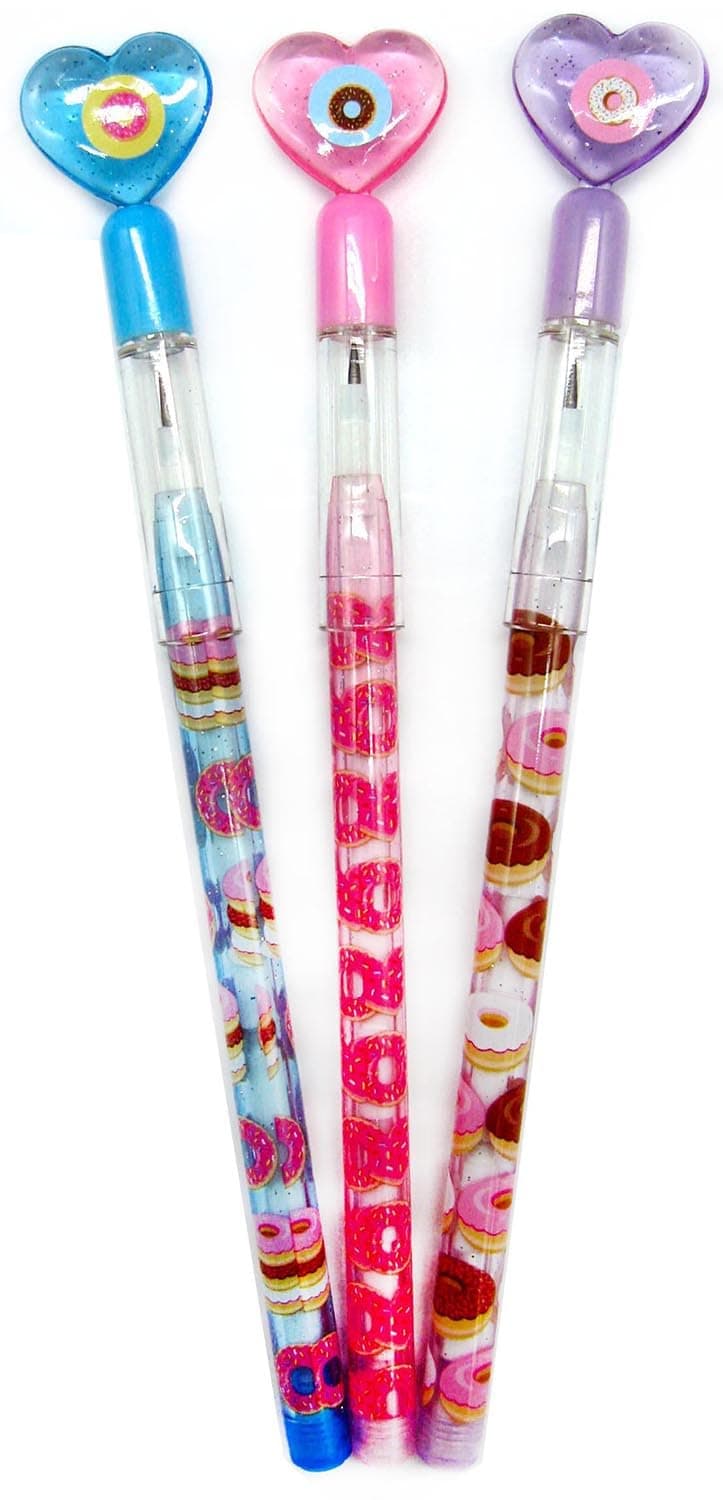 TINYMILLS 24 Pcs Donuts Multi Point Stackable Push Pencil Assortment with Eraser for Donut Party Favor Prize Carnival Goodie Bag Stuffers Classroom Rewards Stocking Stuffers