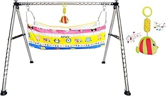 A to Z Hub Baby Cradle/ghodiyu/Swing/jhula/totitlu/uyalalu with Baby Hanging Sound Toy/Rattle Cute Toy and Cotton Cloth Hammock. (Style 3)