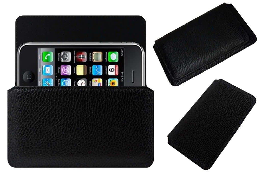 Acm Horizontal Leather Case Compatible with Apple iPhone 3G 3 Mobile Cover Carry Pouch Holder Black