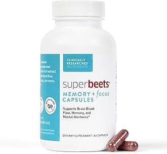 HumanNSuperBeets Memory & Focus Brain Supplement Capsules – Mental Alertness – Clinically Studied Nootropics, Resveratrol Plus Beet Root Powder, Sugar-Free, 60 Count