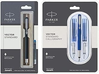 Parker Vector Standard Calligraphy CT Fountain Pen (Blue), 7 Piece Set Vector Standard CT Fountain Pen (Blue Ink), 2 Piece Set