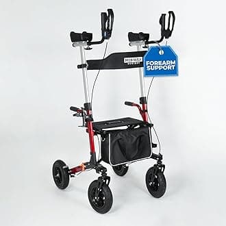 MobiWalk® Upright Rollator Walker | 4 Wheeled Folding Mobility Walker | Walking Frame for Elderly | Mobility Aids for Walking | Walking Aids with Wheels | Improves Posture | Bio-Lec Mobility (Red)