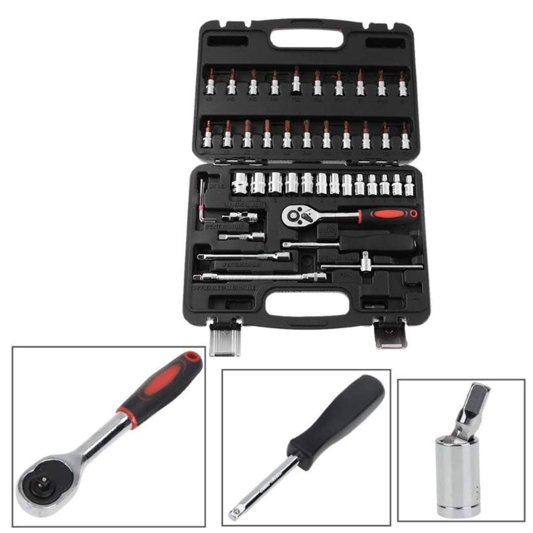 ZYX 46PCS Socket Set Screwdriver Bits Ratchet Handle Inch Socket Wrench Set Chrome Vanadium Ratchet Screwdriver Socket Set with Storage Case