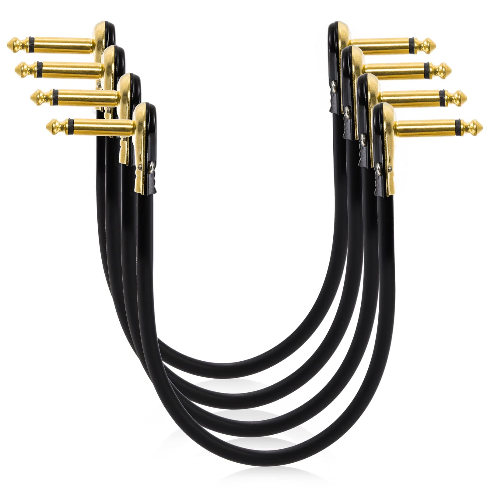 4 Pack Guitar Patch Cables, 12 inch Flat Low Profile Pedal Instrument Cable, Right Angle Golden Pancake Connector for Effects Pedal Board, Guitar Accessories, Ultra Flexible and Durable
