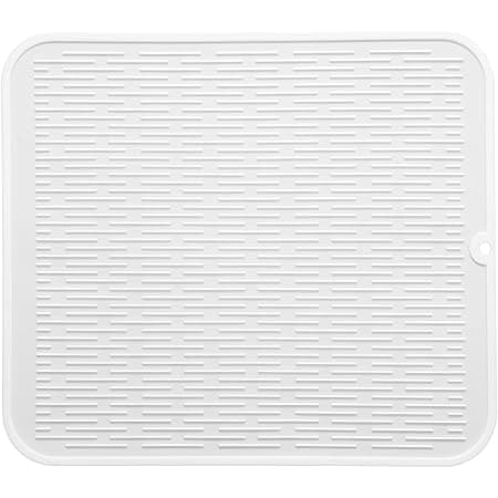 Silicone Dish Drying Mat for Multiple Usage,Easy clean,Eco-friendly,Heat-resistant Silicone Mat for Kitchen Counter or Sink,Refrigerator or Drawer Liner White XL 18 inches x 16 inches