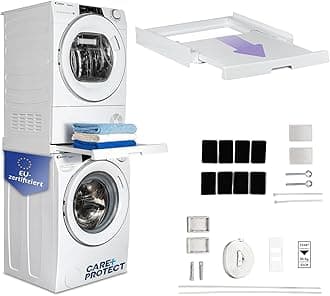 Care+Protect Univeral Stacking Kit with Sliding Shelf for Washing Machines and Dryers - Suitable for Washing Machines with Depth 47-62cm - Squared Control Panel Front - Dryer with Depth 58cm