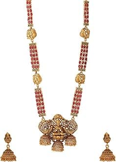 Jewellery Set for Women Gold Plated Traditional Temple Jewellery Set Antique Necklace Set with Earrings for Women and Girls