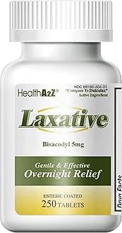 HealthA2Z Laxative Bisacodyl 5mg | 250 Counts | Gentle and Fast Overnight Relief for Constipation