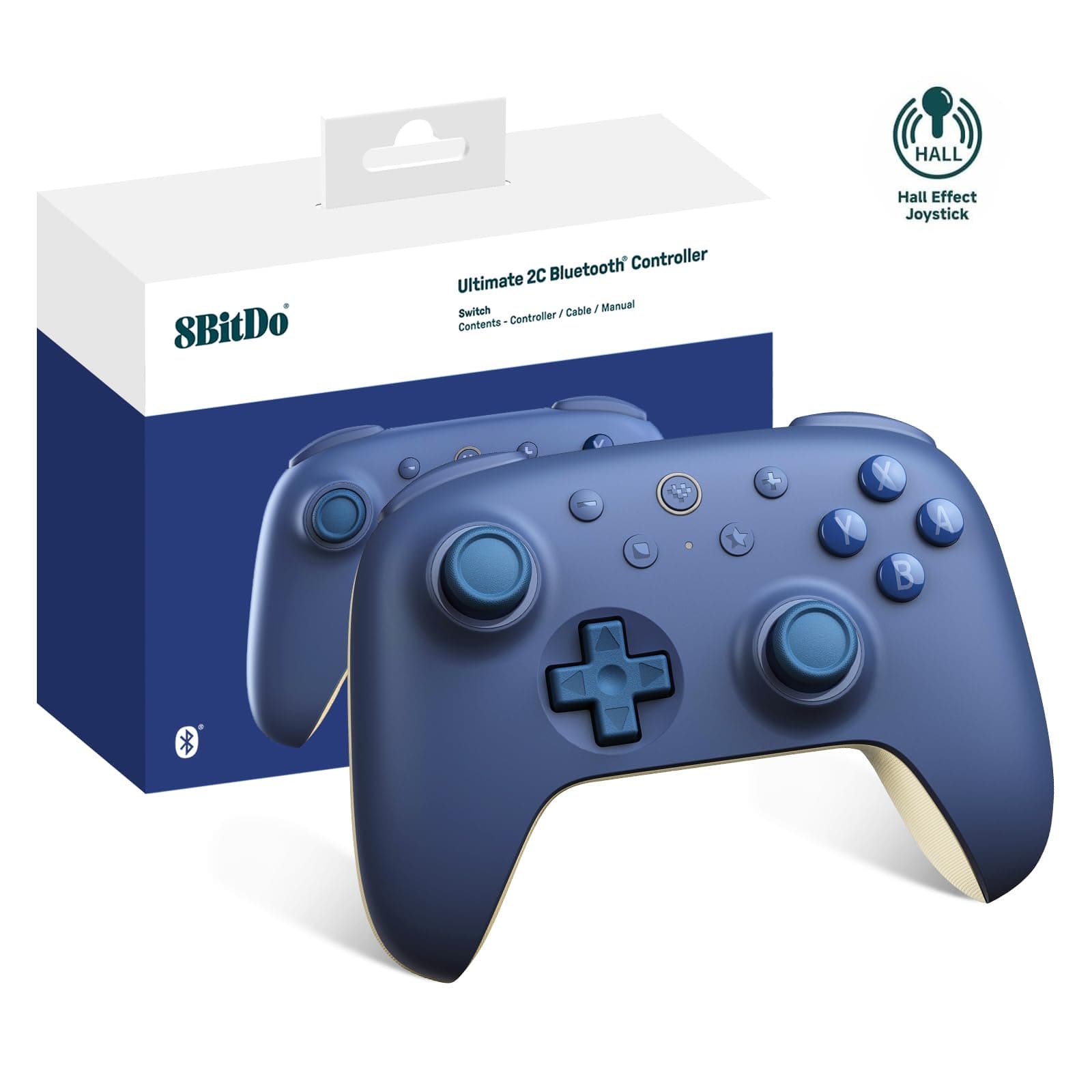 8Bitdo Ultimate 2C Bluetooth Controller (Hall Effect Joystick Update) - for Switch/Switch 2, with Remappable L4/R4 Bumpers, 6-axis Motion Control, Rumble Vibration and Turbo Function (Dark Blue)
