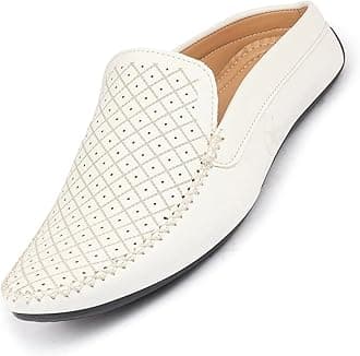 FAUSTO Mens Perforated Stylish Driving Moccasins | Half Shoes for Office & Outings | Driving Loafers | Casual and Formal Mules | Soft Cushioned Insole