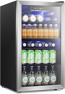 - Beverage Refrigerator Cooler -120 Can Glass Door Mini Fridge, for Soda Cola Beer or Wine Constant Glass Door Small Drink Dispenser Clear Front for Home, Bar 3.2cu.ft