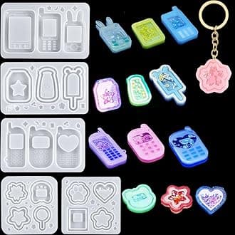 FineInno 5 PCS Shaker Resin Molds,Double Layer Quicksand Silicone Molds for Resin,Epoxy Resin Molds DIY Rabbit, Star,Heart Pendant,Jewelry Making