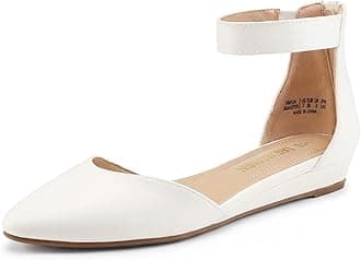 DREAM PAIRS Women's Low Wedge Pointed Toe Ankle Strap Dress Comfortable Casual Flats Shoes