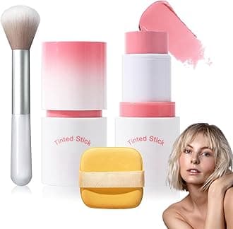 Cream Blush Stick with Brush and Makeup Sponge,Waterproof Multi Cream Makeup Stick,Lightweight,Long-lasting,2 in 1 Multi Blush for Cheeks & Lip Tint & Eyeshadow J