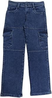 Sky Heights Boys Solid Cargo Denim Jeans