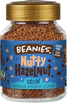 Beanies Decaf Instant Coffee with Nutty Hazelnut Flavour, 400g (50g x 8 Pack) - Freeze-Dried Granules, Quick & Easy to Brew, Premium Taste, Low Caffeine, Rich in Flavour, Low-Calorie, Sugar-Free