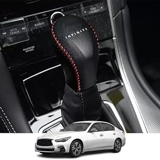 Kakash Custom Interior Accessories for Infiniti Q50 2018 2019 2020 2021 2022 2023 Q60 QX80 Leather Automatic Gear Shift Knob Cover,Transimission Boots Shift Lever Leather Sheath(Red Stitches)