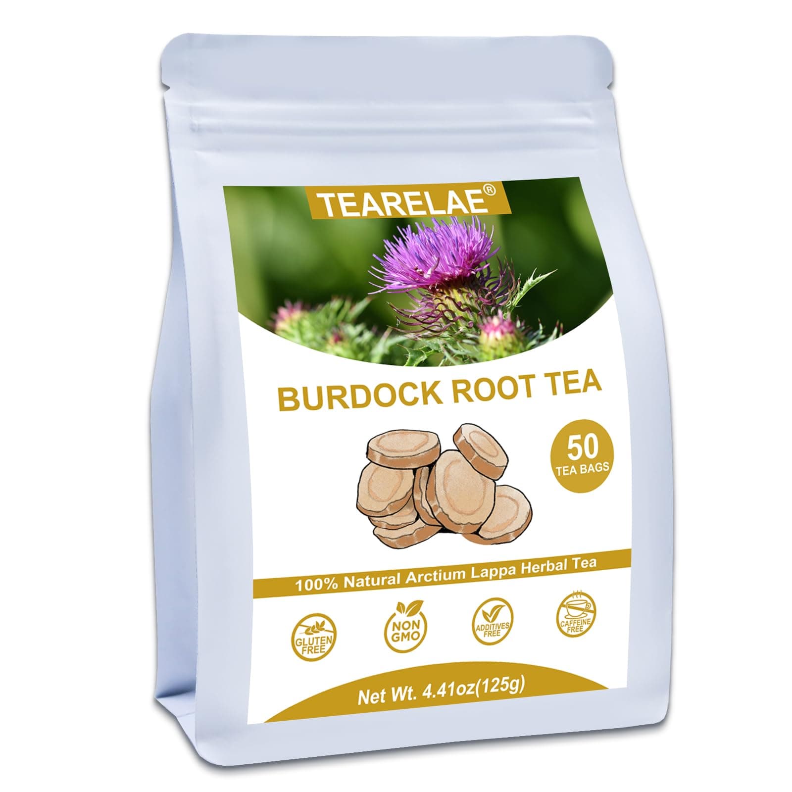 Burdock Root Tea - 2.5g x 50 Count Burdock Root Tea Bags - Premium Arctium Lappa Herbal Teabag - Caffeine-Free, Non-GMO