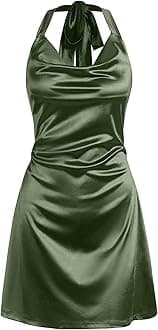ZAFUL Women Halterneck Satin Mini Dress Sexy Cowl Neck Silky Party Cocktail Club Dress
