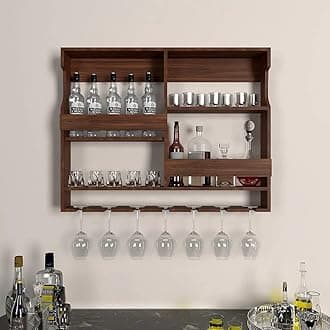 - Wooden Wall Mounted Wine Rack, Bar Cabinet with Glass Storage, Wall Hanging Mini Bar Reverse Glass Hanging Organizer for Home Wine Rack/Holder Size 30 x 24 Inch (Mahogany)