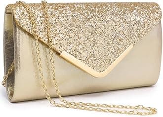 Dasein Women Evening Bags Formal Clutch Purses for Wedding Party Prom Handbags with Shoulder Strap and Glitter Flap, Gold With Gold-tone Hardware, Normal