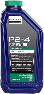 PS4 All-Season 4 Cycle 5W50 Full Synthetic Motor Oil for Specific RANGER, GENERAL, RZR, Sportsman, Scrambler Models With 4 Stroke Engine, PS-4 Oil for UTV SxS ATV, 1 Quart, Qty 1-2876244