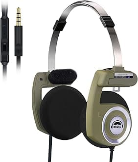 okcsc Classic On-Ear Headphones, Retro Style/Collapsible Design/All-Day Playtime/Adjustable Temporal Pads, Easy Carry for HiFi Sound,Commute,Road Trips,Party,Work,4.9 FT/3.5MM Mic/Green