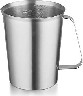 CURTA 18/8 Stainless Steel Measuring Cup with Handle and Pour Lip, Metal Pitcher with Oz and ML marking, 48OZ/1500 ML- 6 Cup), Heavy-Duty Pitcher
