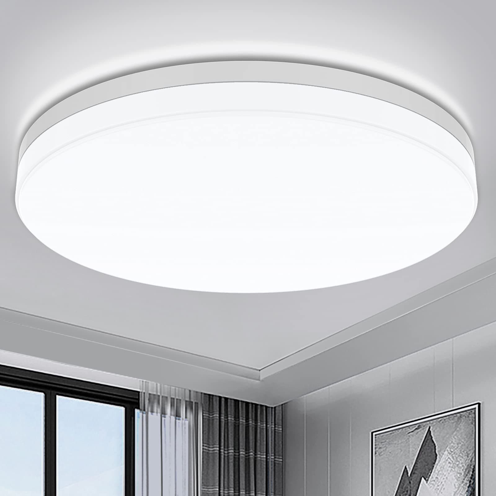 LED Flush Mount Ceiling Light 5000K Daylight LED Ceiling Light Fixture 9.5 Inch 18W 1650LM Bathroom Ceiling Light Waterproof Round LED Ceiling Lamp for Kitchen, Bedroom, Hallway, Living Room