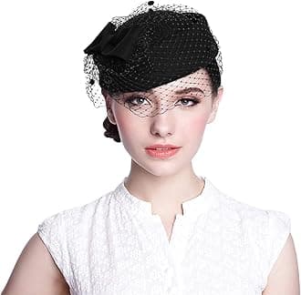 Pillbox Hat, Wedding Hat Caps with Veil Vintage Bow Fascinator Hats Caps for Women A Black