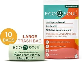 ECO SOUL [24 inch x 32 inch, 10 Pack] Large Compostable Trash Bags | Eco-friendly Non Oxo-Biodegradable Bags for Garbage Bins | Heavy Duty & Leak-Resistant | Home, Office & Kitchen Use (71 x 81 cm)