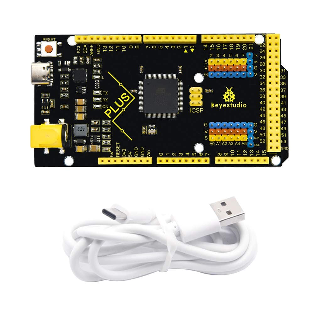 KEYESTUDIO 5V Mega 2560 R3 Plus Microcomputer Board + Type-C USB Cable Starter Kit for Arduino, 1.5A Output
