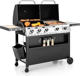 Propane Gas Grill and Griddle Combo with Porcelain-Enameled Cast Iron Grates, Dual Outdoor BBQ Grill with Flat Top Griddle for Barbecue, 696 SQ.IN. Cooking Area
